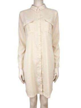 ICHI Butter Yellow Shirt Long Sleeves Belted French Tunic Summer Dress Sz 36 S